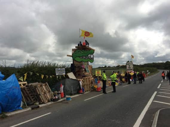 Police and protesters at the Preston New Road fracking site where the councillors were arrested