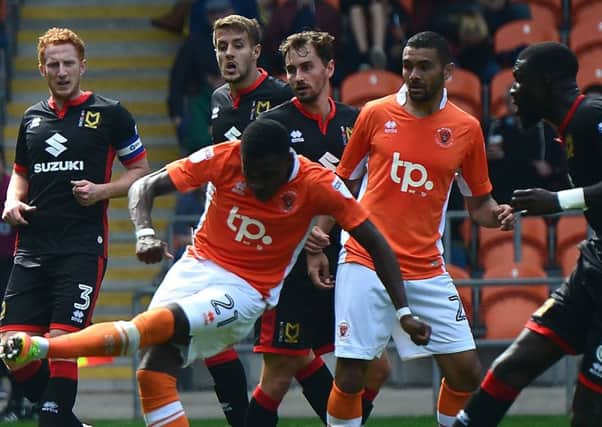 Blackpool's Bright Osayi-Samuel shoots at goal