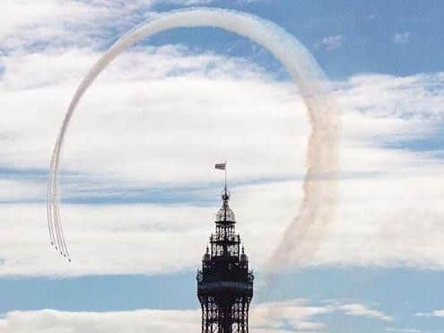 Red Arrows over Blackpool Tower