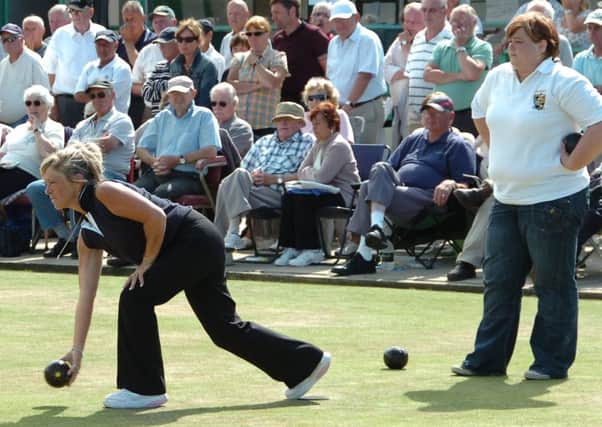 Fleetwood Bowls Festival at Marine Gardens, Fleetwood.
Ladies final. Julie Gardner (bowling) on her way to defeating Claire Williams.