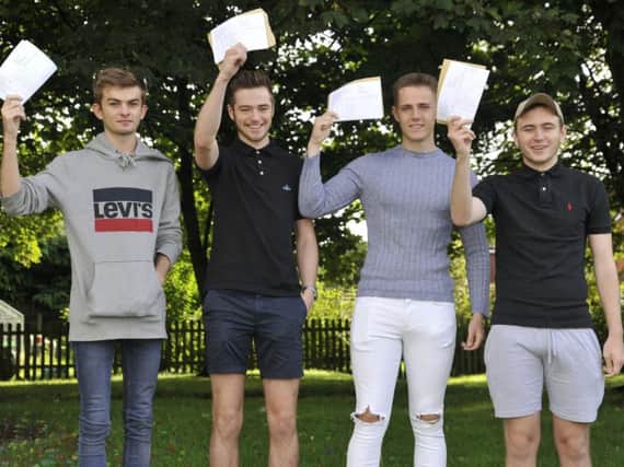 Jack Saxton, Jack Purcell Clark, Matthew Shacklock and George Chesworth celebrate their results