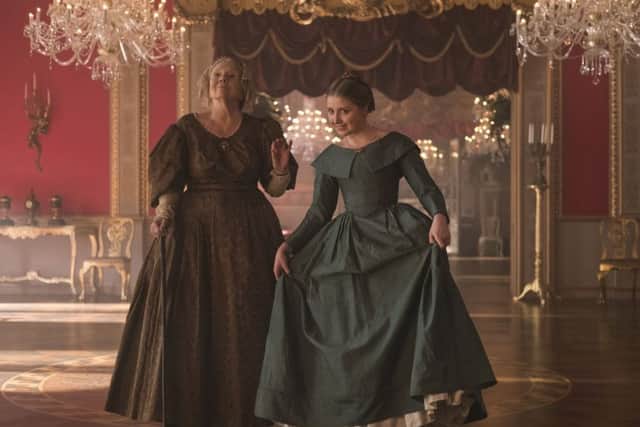 Dame Diana Rigg as the Duchess of Buccleuch and Bebe Cave as Wilhelmina Coke in Victoria