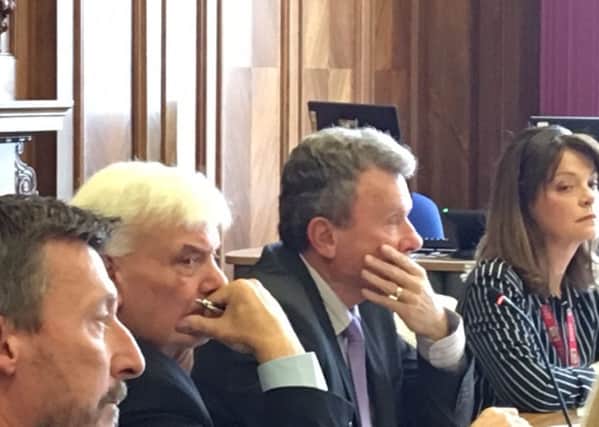 Ian Young, Director of Governance, Finance and Public Services,  deputy council  leader Coun Albert Atkinson, council leader Coun Geoff Driver and Chief Executive Jo Turton at  the Lancashire County Council cabinet meeting August  21, 2017 when the ruling Conservative group voted for  a radical management restructure at the council.