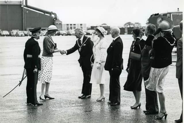 Princess Diana arrives at British Aerospace , in Warton, in 1983