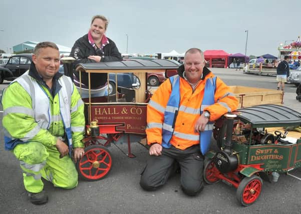 The Blackpool Steam and Vintage Rally, held previously on South Car Park.
Event organisers Dave and Louise Hall (left) join Simon Swift to display their own entries in the miniature section.