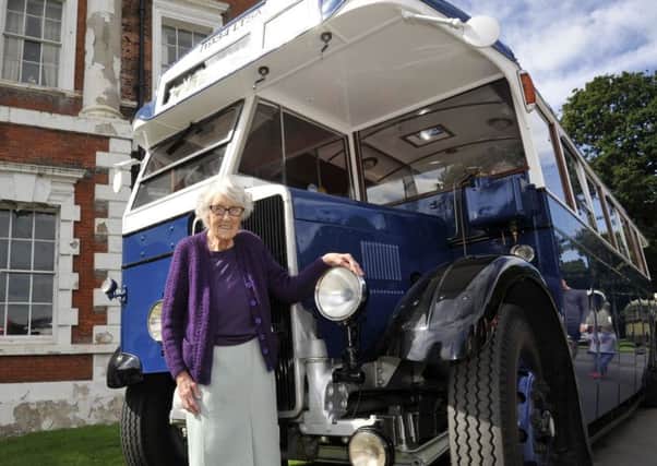 105yr old ex bus conductor Martha Tomlinson at the Lytham Hall Vintage Bus day