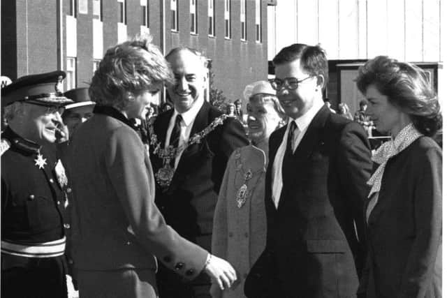 Princess Diana with pictured talking to Fylde Deputy chief executive Mr Wilkinson at British Aerospace Warton