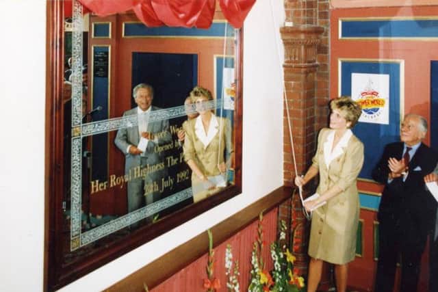 Princess Diana unveils a plaque at Blackpool Toweer in 1992