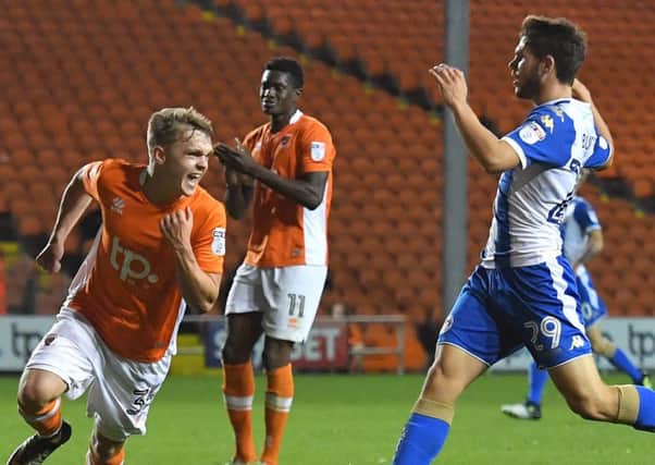 Blackpool's Fin Sinclair-Smith celebrates scoring