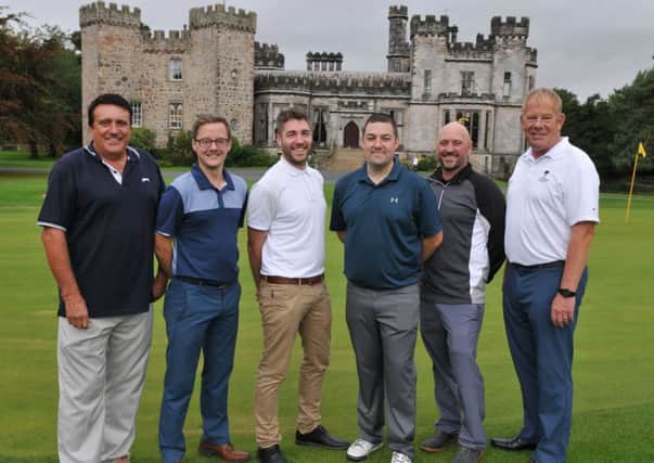 Ian Wharmby of Blacktax (far left) and Phil Barker of the Airport Transfer Group (far right) with Matchplay finalists (from left) Anthony Berry, Elliot Lavin, Chris Boyes and Glen Elvidge at Lancaster