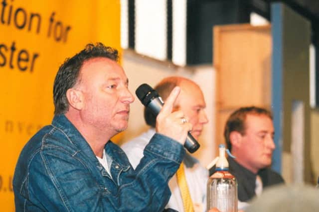 Joy Division and New Order bass player Peter Hook taking part in the auction of items from the legendary nightclub Hacienda