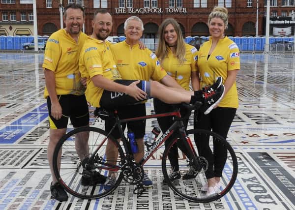 Staff members from Blackpool Tower will cycling from the Eiffel Tower in Paris to the Blackpool Tower to raise money for charity.  L-R are Paul Hulley, Tony Harris, Phil Ratcliffe, Lucy Hodge and Helen Millington.