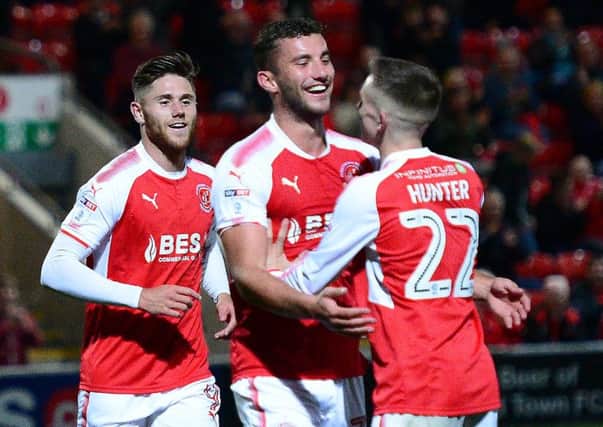 Fleetwood Town's Baily Cargill celebrates scoring his sides second goal with his team mates