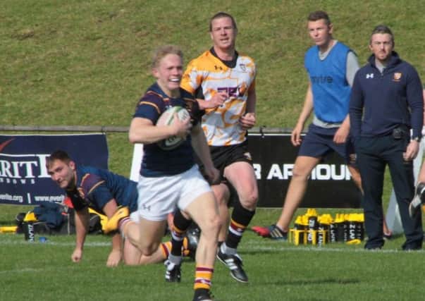Tom Carleton scores his first try at Caldy