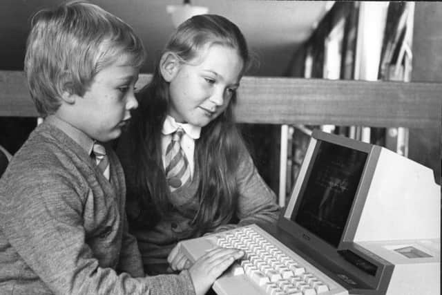 Antony Beech (seven) and Zoe Worth (10) are pictured here with a new computer, in 1982 Larkholme Junior School, which incorporated all the latest technology such as a colour monitor and cassette facility