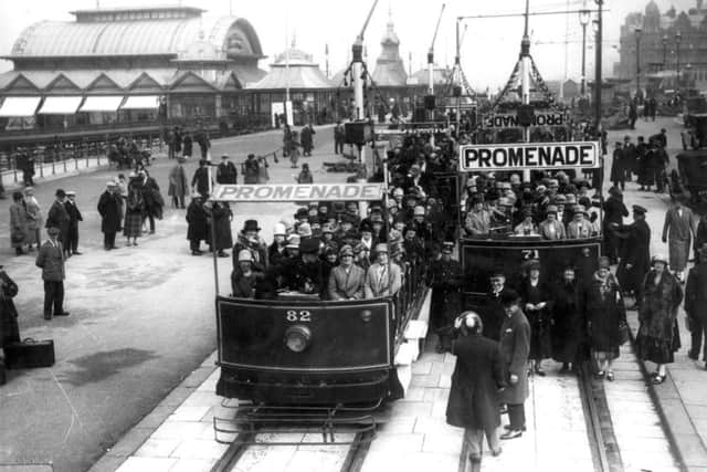 Trams on Blackpool promenade, in 1926