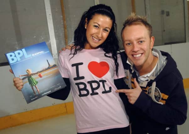 Hayley Tamaddon and Daniel Whiston in I Love Blackpool hoodies. The pair won Dancing on Ice together.