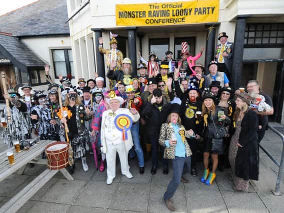 Howling 'Laud' Hope, in white, and his party at last year's The Monster Raving Loony Party annual conference in Blackpool