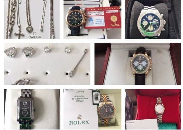 The items stolen included watches, necklaces, bracelets and earrings, as well as handbags and an Xbox.