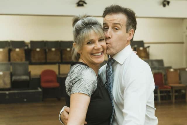 Anton Du Beke and Ruth Langsford during rehearsals for Strictly Come Dancing, which starts on Saturday evening on BBC One