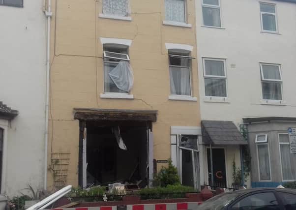 The house on Charles Street, Blackpool, with its front window blow out after the gas explosion.