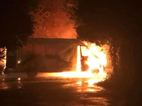 Crews arrived to find the van well alight (Pic Kevin Thornton)