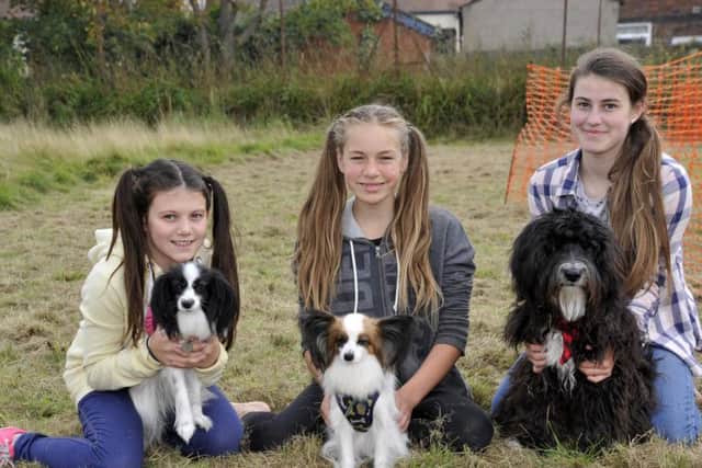 Ebony Butterworth, 10 with Rosie from Singleton, Jessica Ardron, 13 with Bailey from Poulton and Laila Butterworth, 14 with Sprocket from Singleton at the Cleveleys Dog show to raise money for Dogs for Good Pics: DONNA CLIFFORD