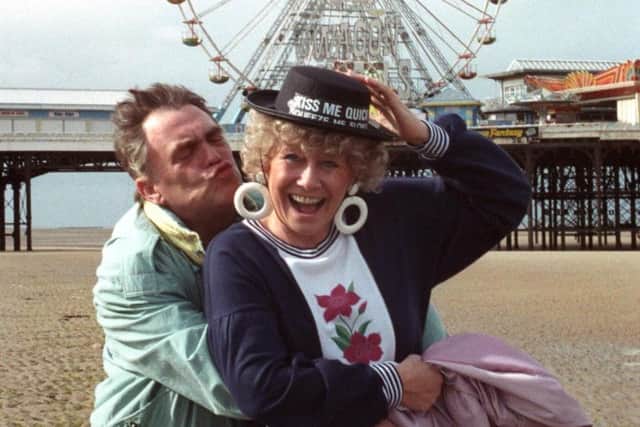 Liz Dawns Coronation Street character Vera Duckworth featured in Blackpool Illuminations along with her husband Jack (Bill Tarmey) in 1996