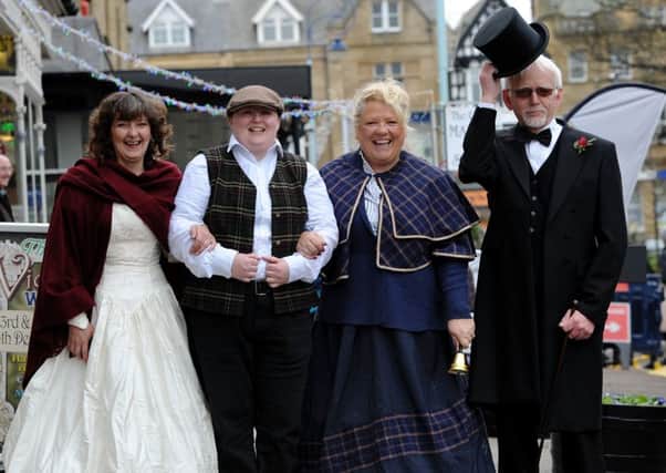 Shopkeepers (from left)  Linda Deacon, Lisa Kelly, Lynette Brammer and Simon Ray alldfessed up for the occasion at St Annes Victorian Festival 2016