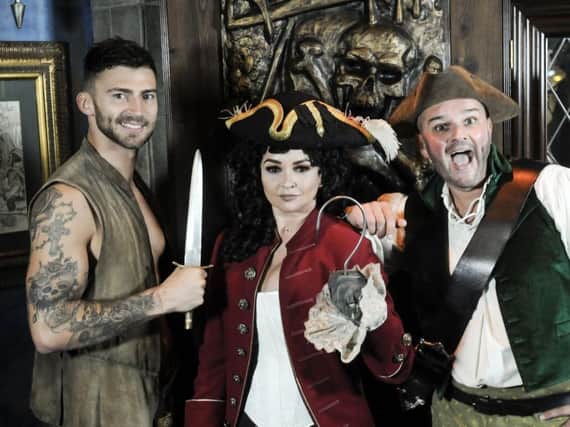 The cast of Peter Pan have fun at Coral Island. Pictured is Jake Quickenden, Jennifer Ellison and Scott Gallagher