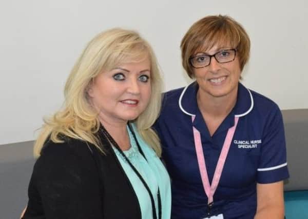 Linda Nolan with Sarah Middleton at Blackpool Victoria Hospital
