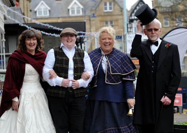 Shopkeepers (from left)  Linda Deacon, Lisa Kelly, Lynette Brammer and Simon Ray alldfessed up for the occasion at St Annes Victorian Festival 2016