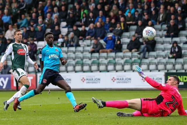 Fleetwood Town's Jordy Hiwula scoring his side's first goal