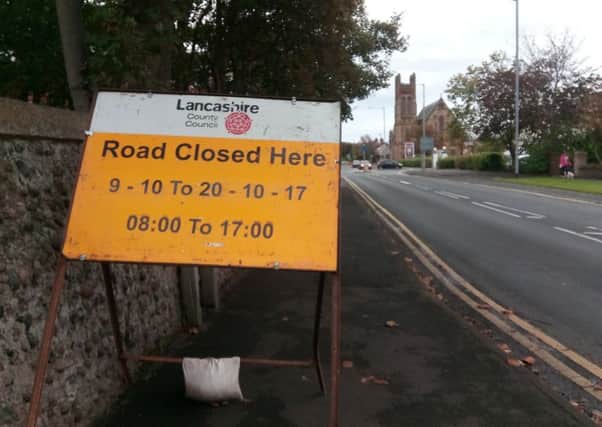 Sign warning of the resurfacing works at Blackpool Road, Ansdell