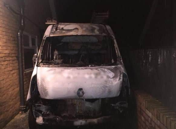 Pictures revealed by firefighters show the van was severely damaged in the blaze