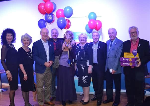 Fylde's deputy mayoress Vivien Ivell,  Jenny Edwards, Lytham Rotary president-elect John Edwards, Rotarians Herbert and Joy Chatters, Rotary GB and Ireland President 2019-20 Donna Wallbank, Lytham Rotarians Robert Dunn, Ged Calveley and Roger McCann at the premier of the film Breathe at Lowther Pavilion.