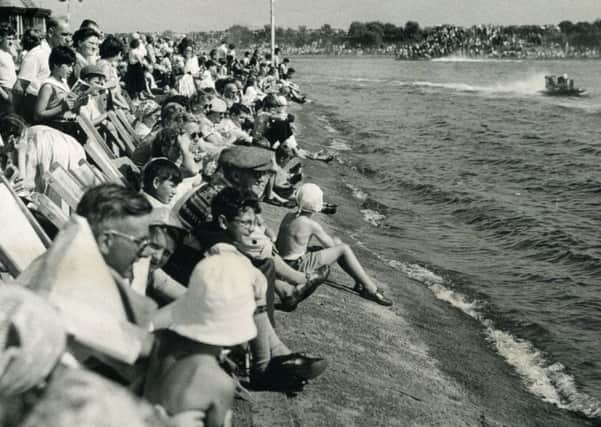 A large crowd watched the Lancashire Hydroplane Racing Club at Fairhaven Lake , in 1955.