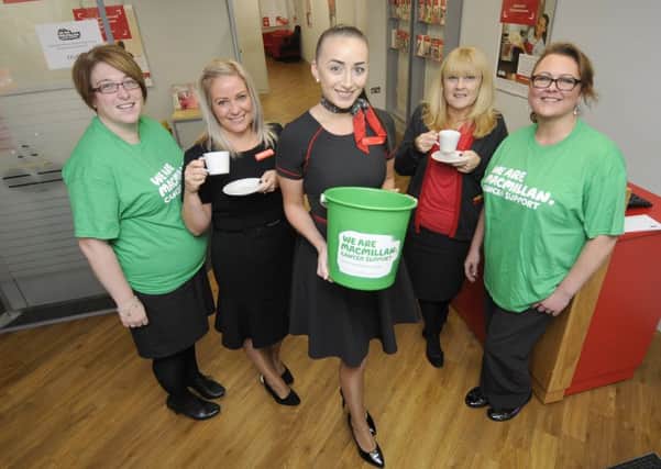 Staff from Santander in Cleveleys held a coffee morning for Macmillan. L-R are Jenny Shepherd, Sarah Shaw, Devon Park, Lisa Leary and Joanne Beckett.