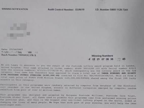The scam lottery letter