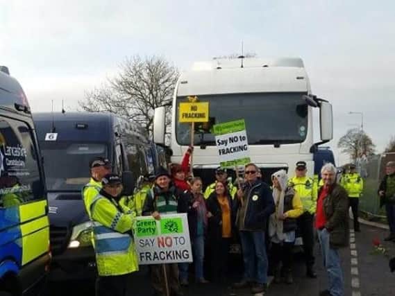 Police have put a contraflow in place on the road at the fracking site and are warning travellers to expect delays throughout rush hour.