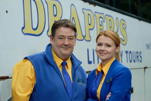 Murder On The Blackpool Express. Pictured: Johnny Vegas as Terry and Sian Gibson as Gemma.