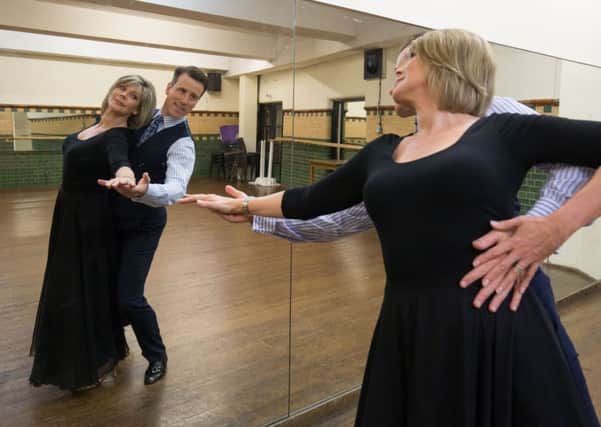 Ruth Langsford and Anton du Beke rehearse their slow foxtrot dance for Saturday's round of the BBC's Strictly Come Dancing