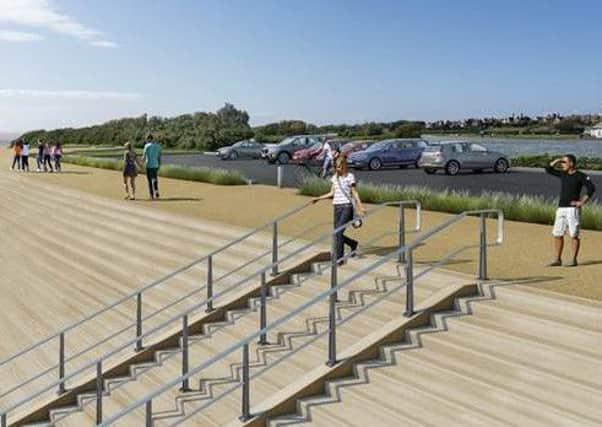 An artist's impression of the sea defence project at Fairhaven Lake