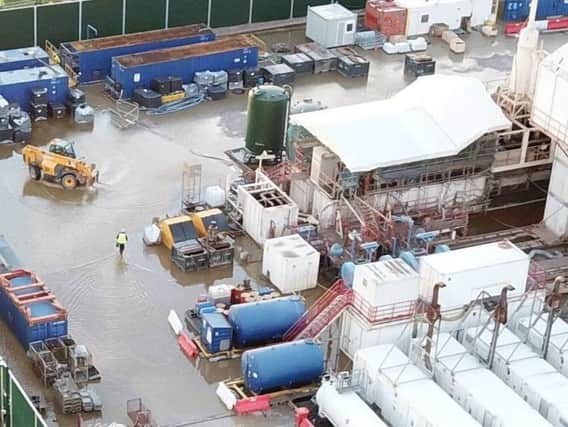 Aerial footage of rainwater at the Preston New Road  fracking site.