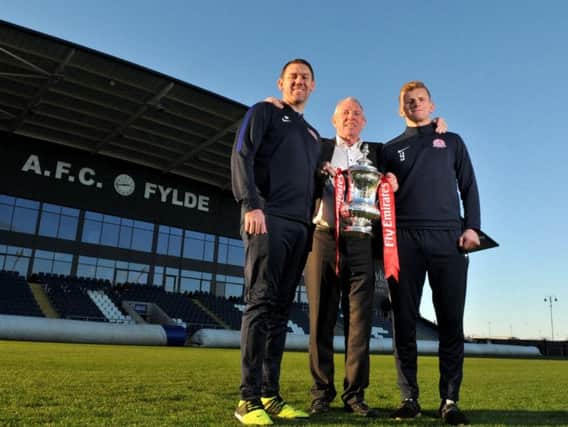 Dave Challinor, chairman David Haythornthwaite and goalscorer Danny Rowe
