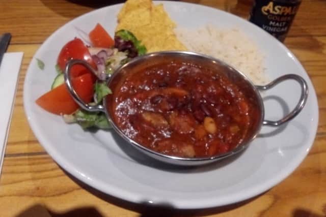 Smoky bean chilli at The Water's Edge, St Annes