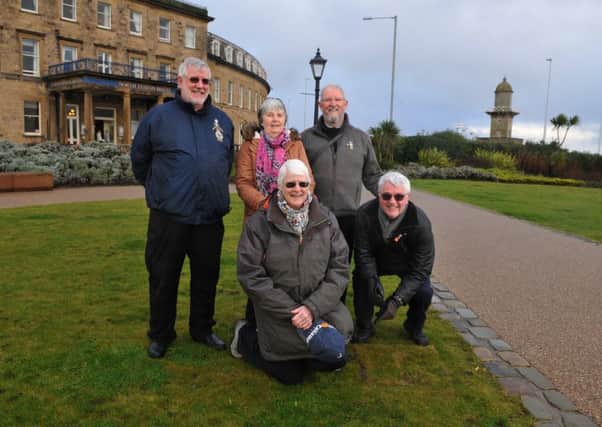 Photo Neil Cross	
Yvonne Johnstone, Gordon Oates, Brian Crawford, Margaret Daniels and William Hargreaves of Fleetwood Civic Society show the spot where a statue of Fleetwood's founder, Sir Peter Hesketh-Fleetwood, will be sited