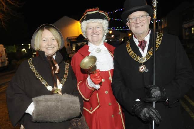 Festival fun: Mayoress Lyn Ryder, town crier Hilary McGrath and mayor Peter Ryder.