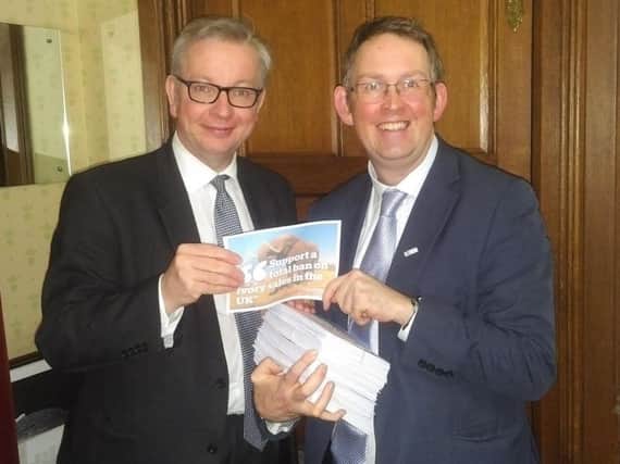 Blackpool North and Cleveleys MP Paul Maynard presents his petition to stop the ivory trade to Environment Secretary Michael Gove