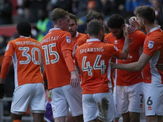 Blackpool celebrate Kelvin Mellor's magnificent goal against Rotherham